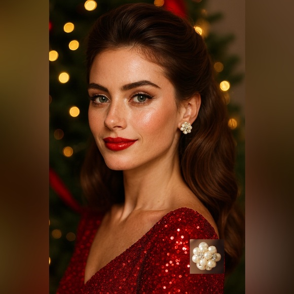 ✨ Holiday Pearl Cluster Earrings – Nickel Free ✨ - Picture 2 of 6